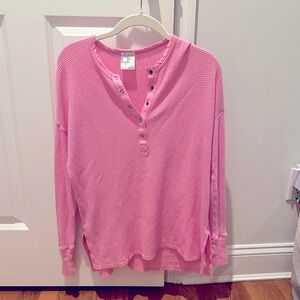 Aerie Henley Pullover long sleeve tee waffle knit oversized top thumb holes EUC